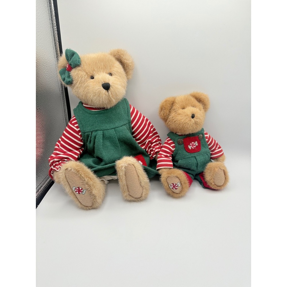 Boyds Collection Christmas Plush Teddy Bear Set Green Red Striped Peppermint 2pc
